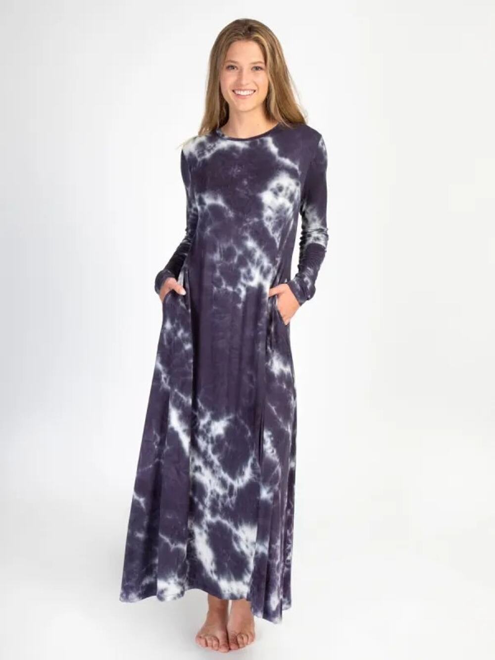Natural Life Stevie Knit Tie Dye Blue Maxi Dress Medium